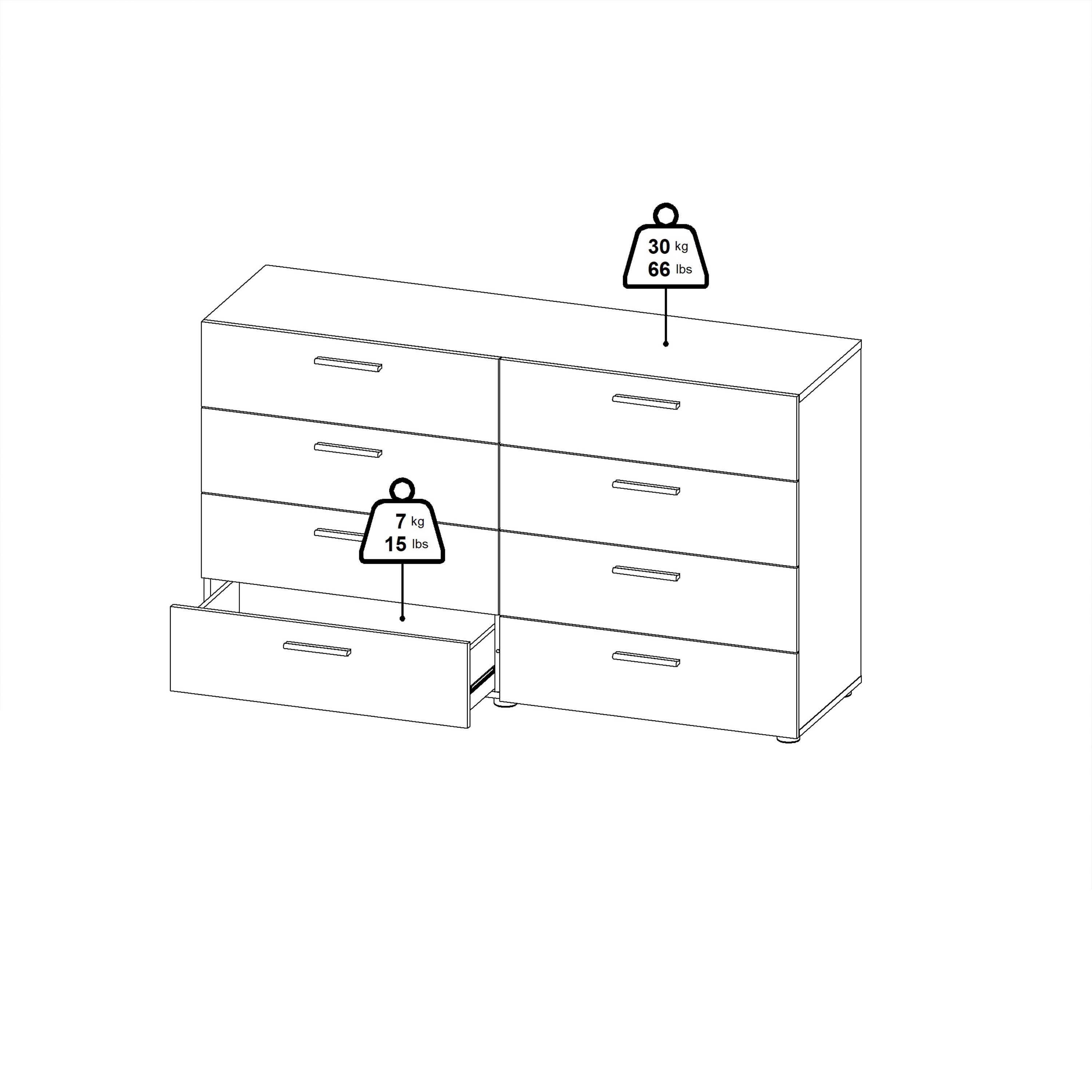 Pepe Wide Chest of 8 Drawers (4+4) in Walnut