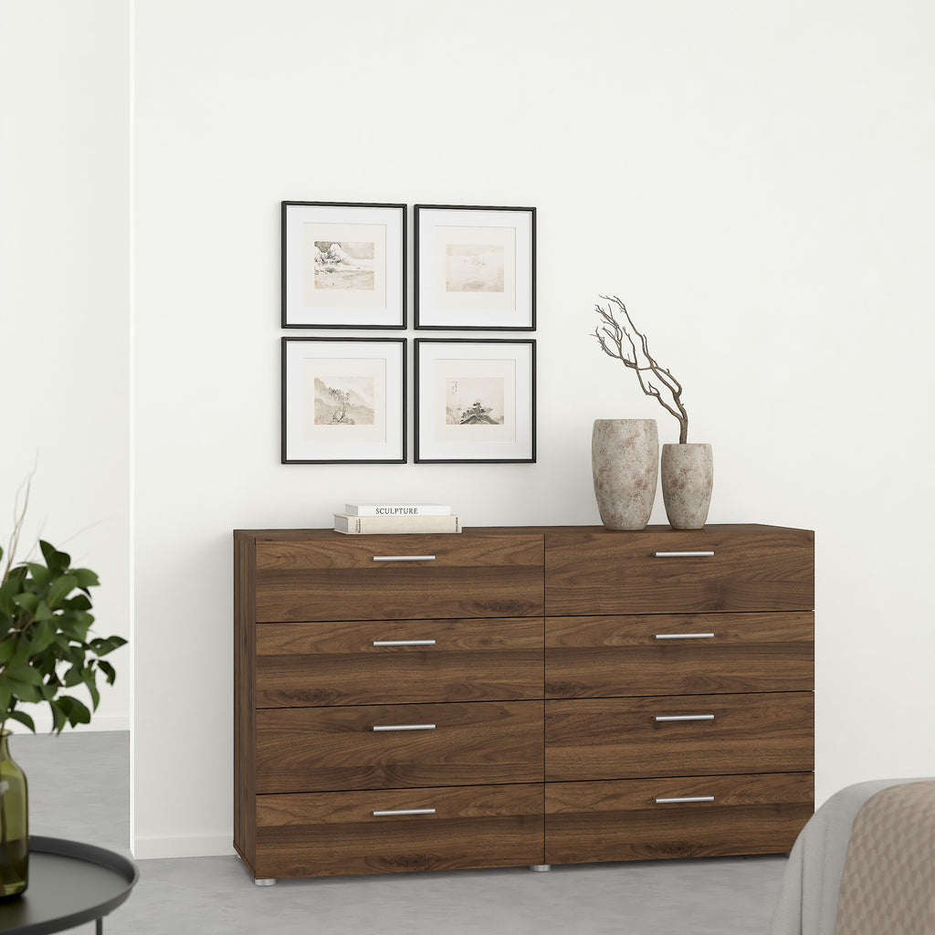 Pepe Wide Chest of 8 Drawers (4+4) in Walnut