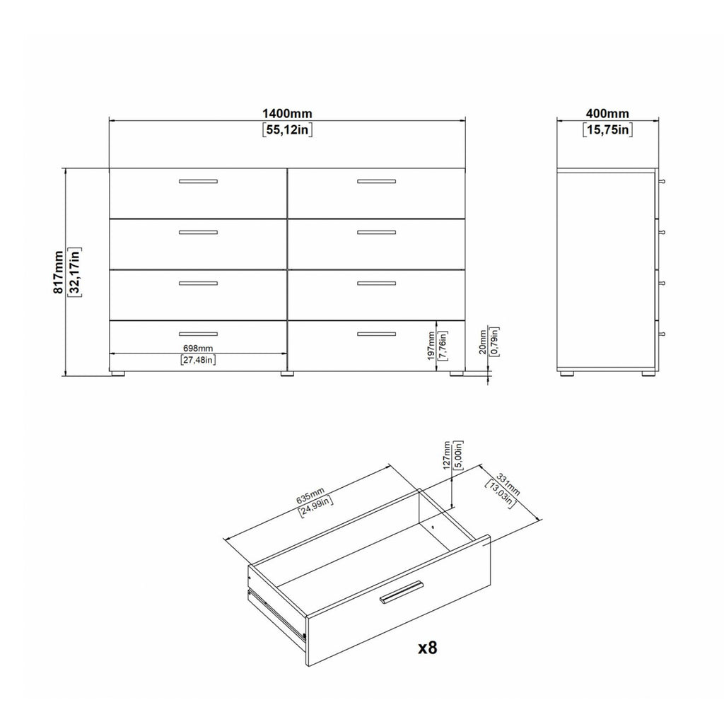 Pepe Wide Chest of 8 Drawers in Black