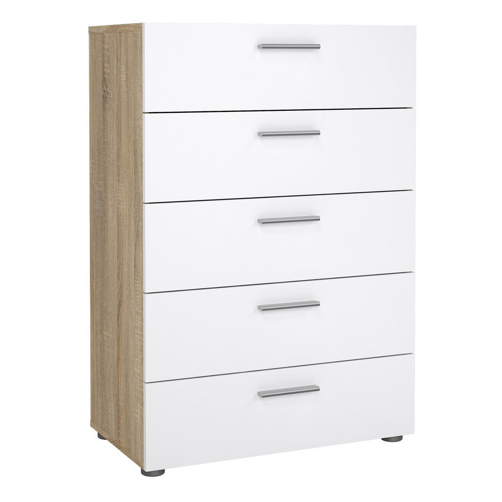 Pepe Chest of 5 Drawers in Oak with White High Gloss