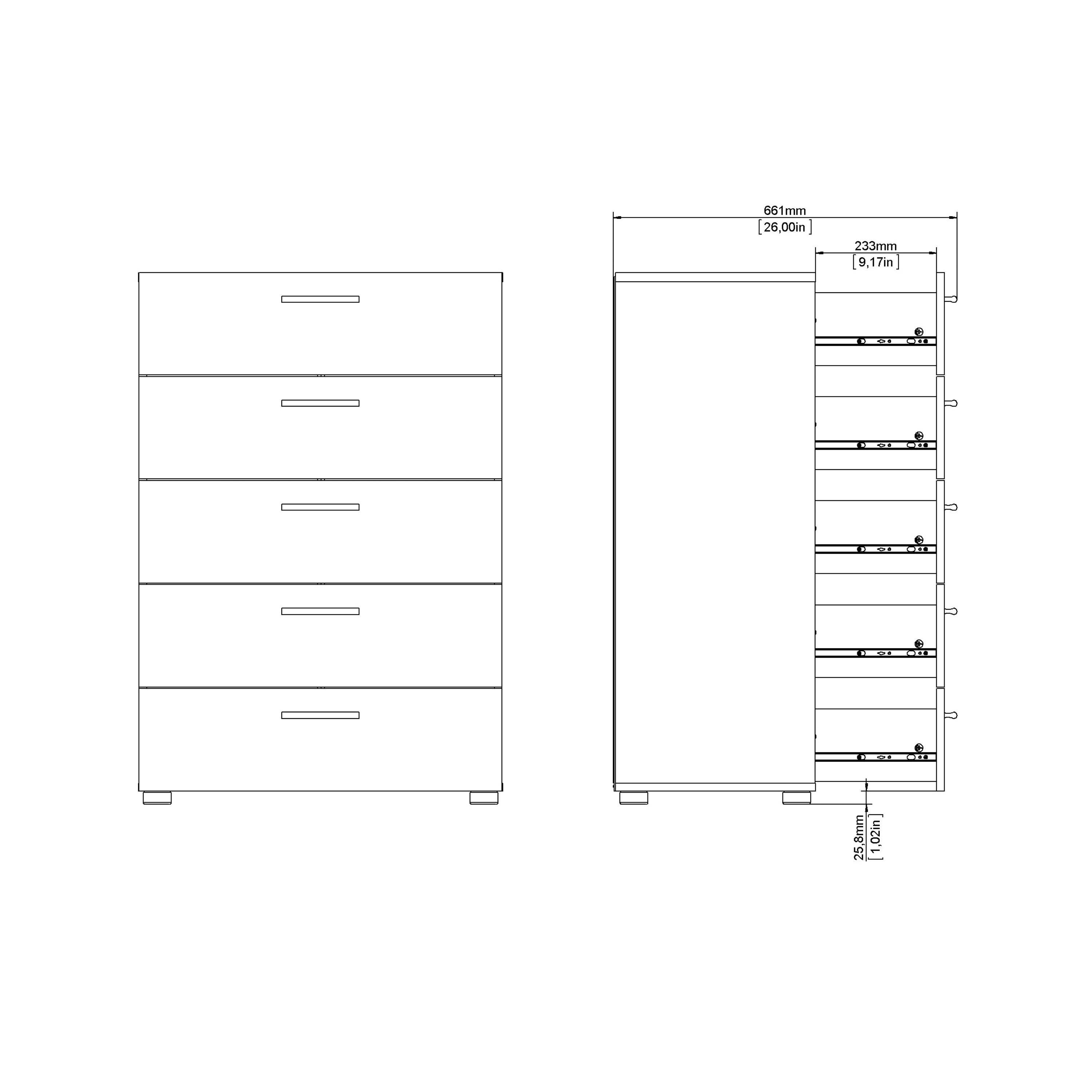 Pepe Chest of 5 Drawers in Oak with White High Gloss
