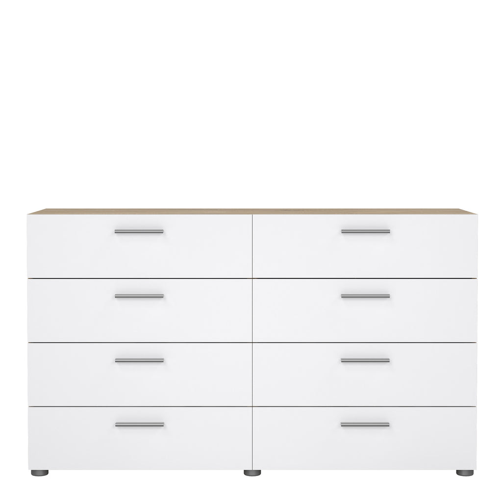 Pepe Wide Chest of 8 Drawers (4+4) in Oak structure/White High Gloss