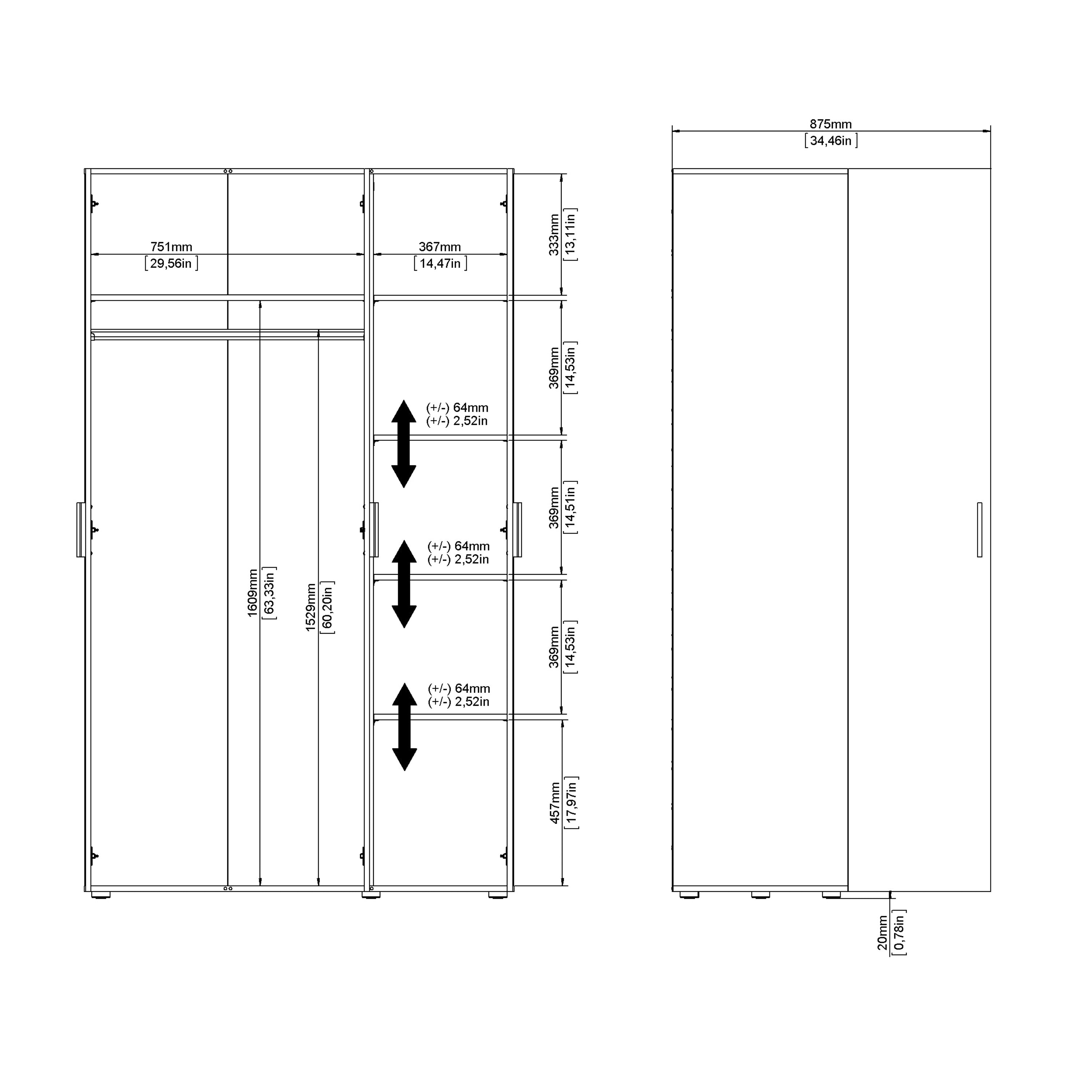 Pepe Wardrobe with 3 Doors in White