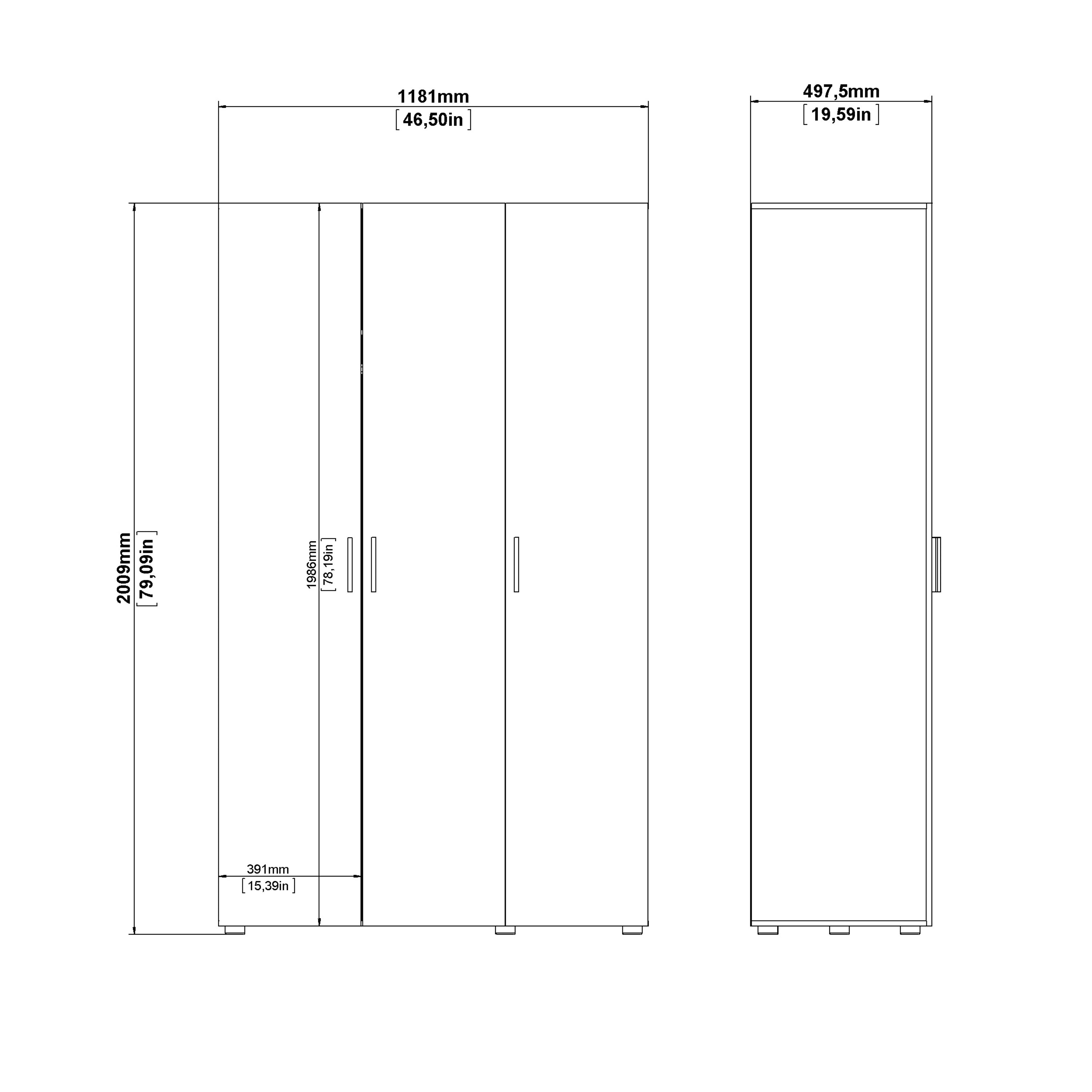 Pepe Wardrobe with 3 Doors in Oak with White High Gloss