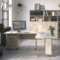 Prima Desk 150cm in Oak with Height Adjustable Legs with Electric Control in White