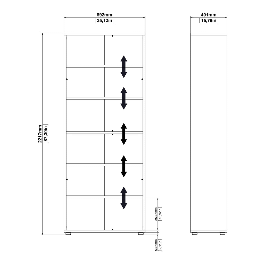 Prima Bookcase 3 Shelves with 2 Drawers 2 Doors in Oak