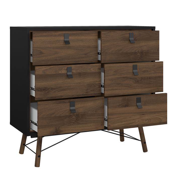 Ry Package - Wardrobe 3 Doors + 3 Drawers + Double chest 6 Drawers + Bedside Cabinet 2 Drawers in Matt Black Walnut