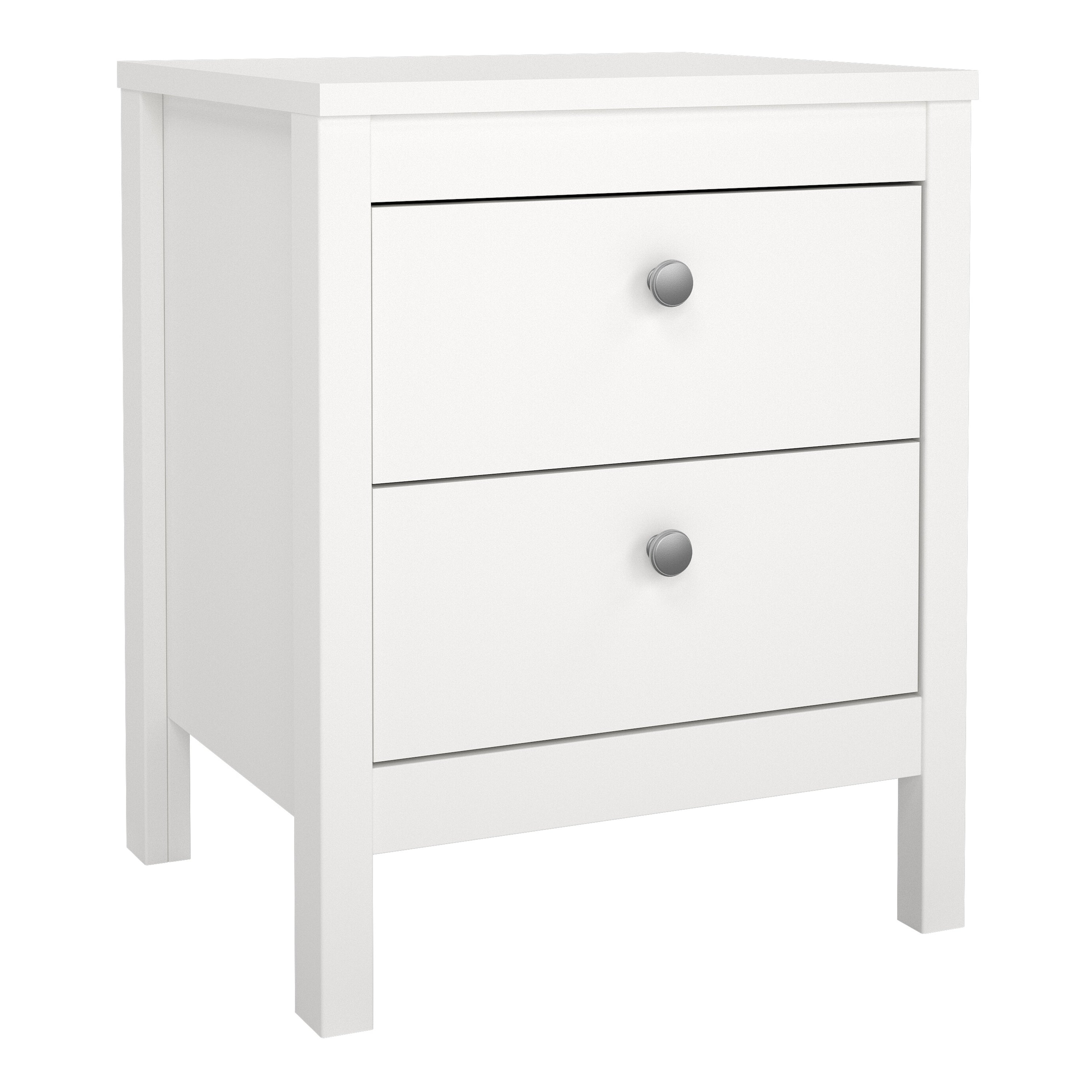 Madrid Package - Bedside Table 2 Drawers + Chest 5 Drawers + Wardrobe with 3 Doors in White