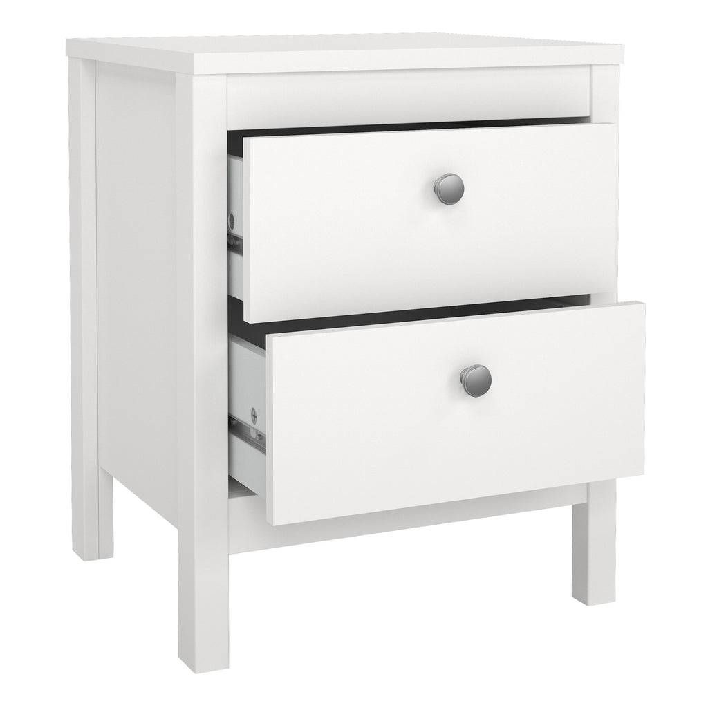 Madrid Package - Bedside Table 2 Drawers + Chest 5 Drawers + Wardrobe with 3 Doors in White