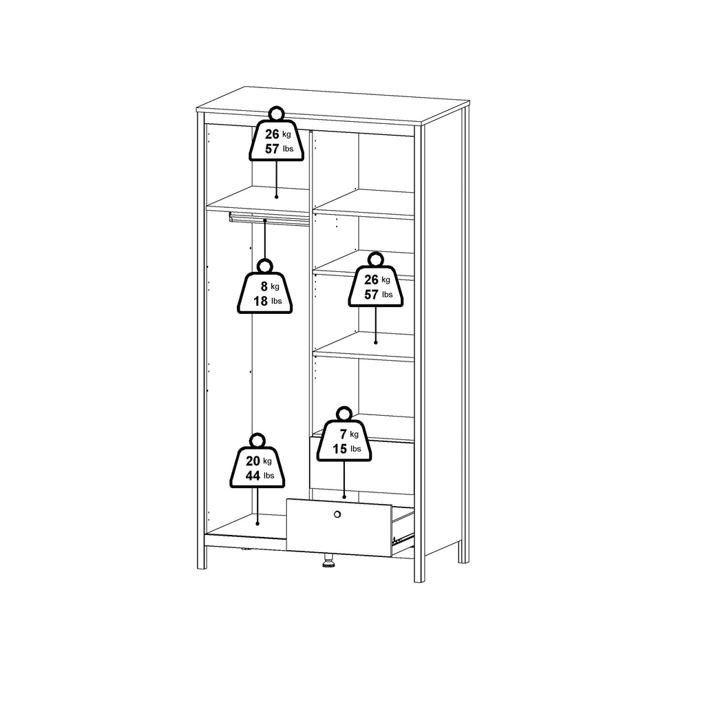 Madrid Wardrobe with 1 Door 1 Mirror Door 2 Drawers Matt Black