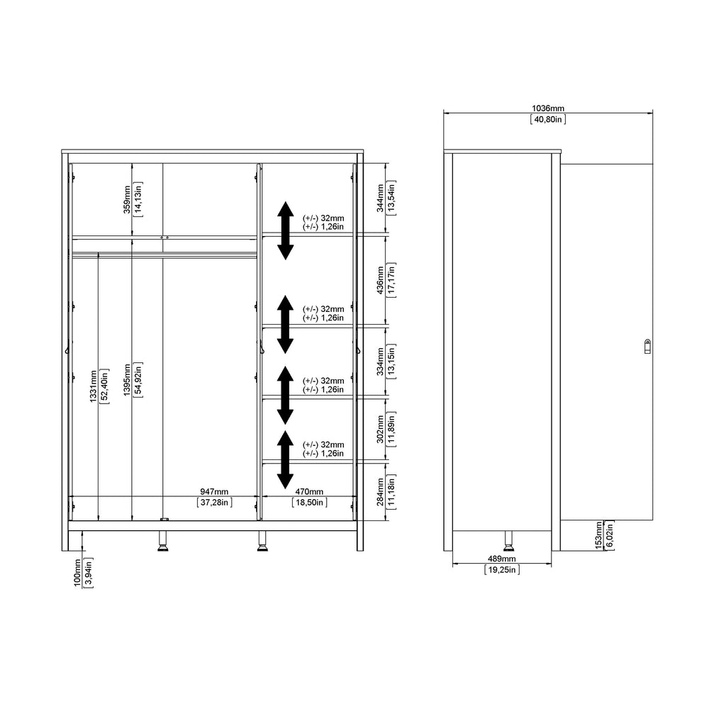 Madrid Wardrobe with 3 Doors in White