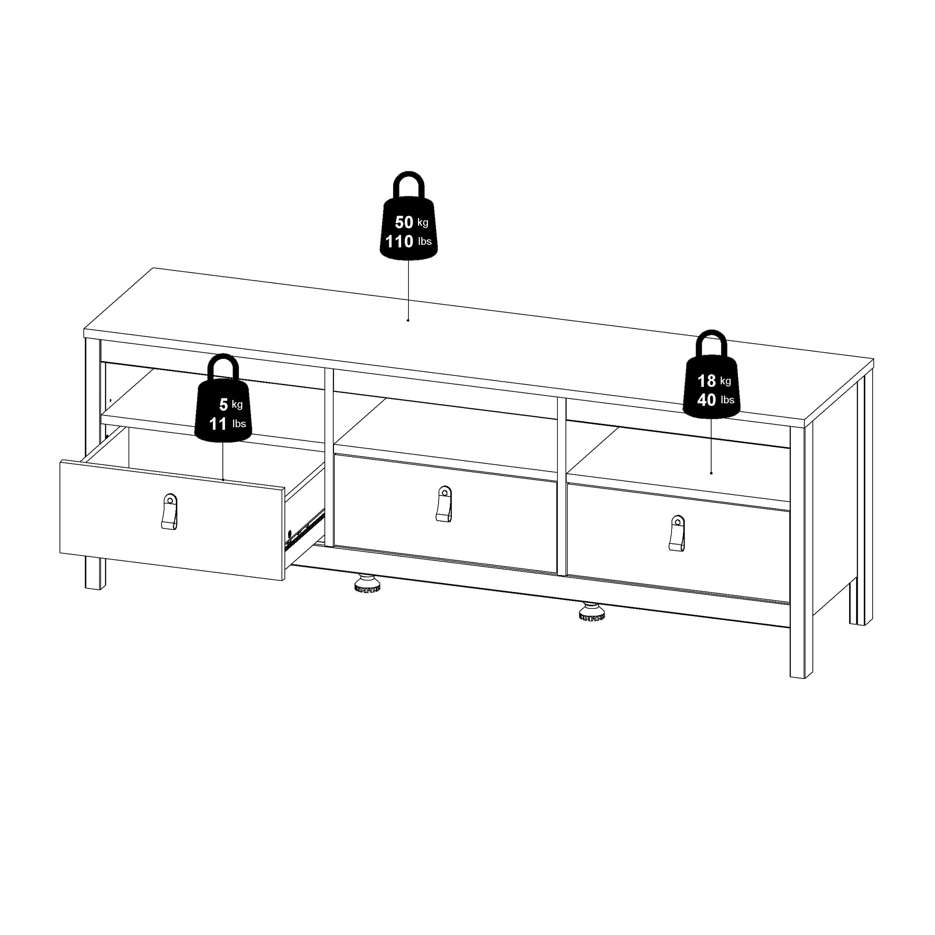 Madrid TV Unit 3 Drawers in Matt Black