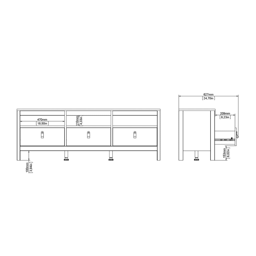 Madrid TV-Unit 3 Drawers in Jackson Hickory Oak
