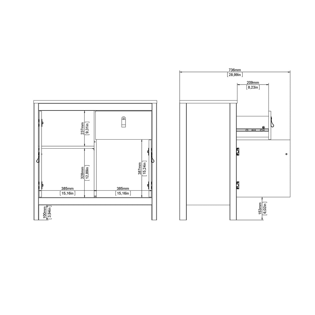 Madrid Sideboard 2 Doors 1 Drawer in Matt Black