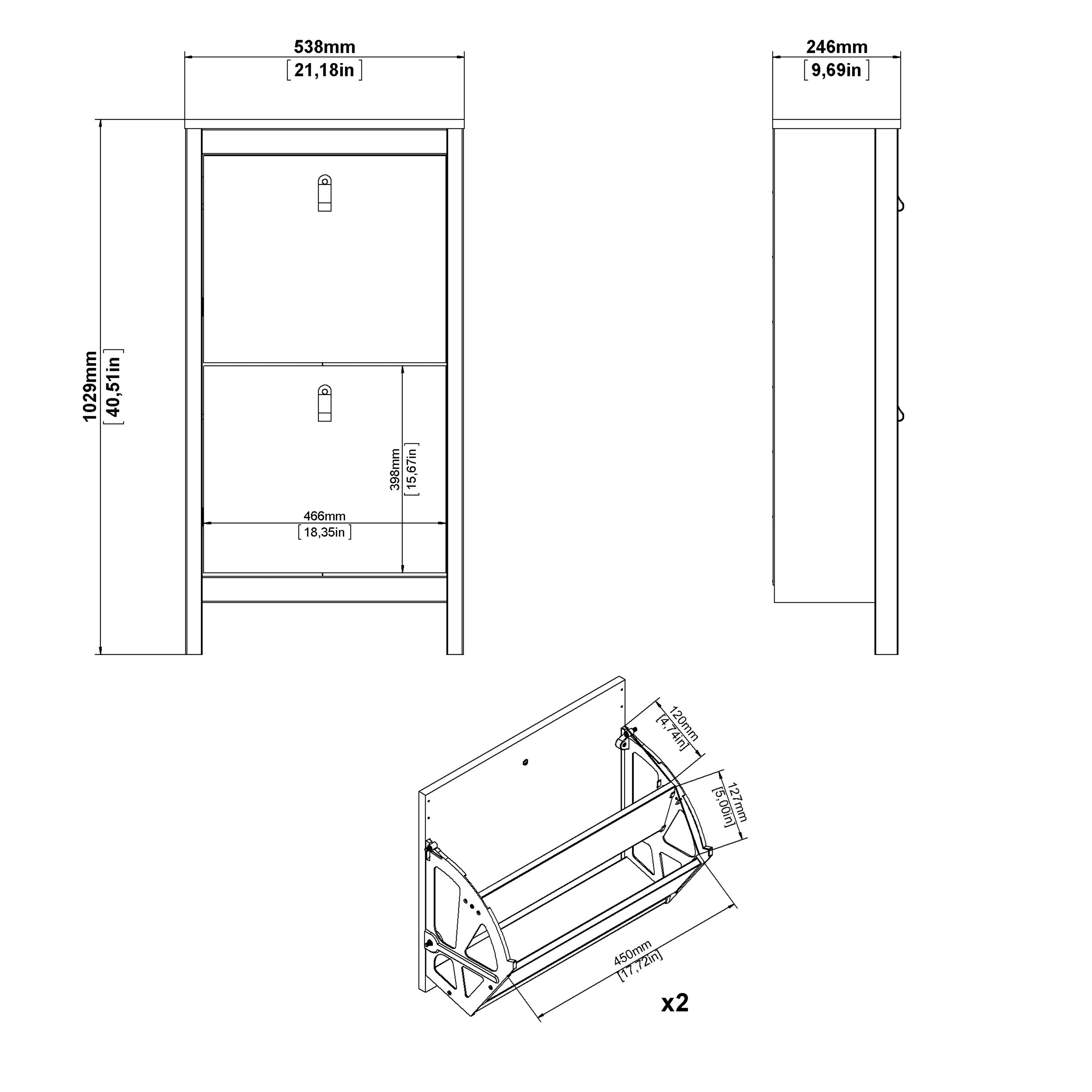 Madrid Shoe Cabinet 2 Flip Down Doors White