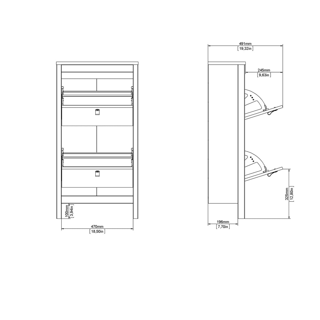 Madrid Shoe Cabinet 2 Flap Doors in Jackson Hickory Oak