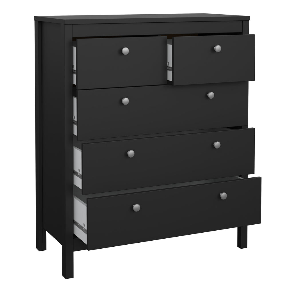 Madrid Package - Bedside Table 2 Drawers + Chest 5 Drawers + Wardrobe with 3 Doors in Matt Black