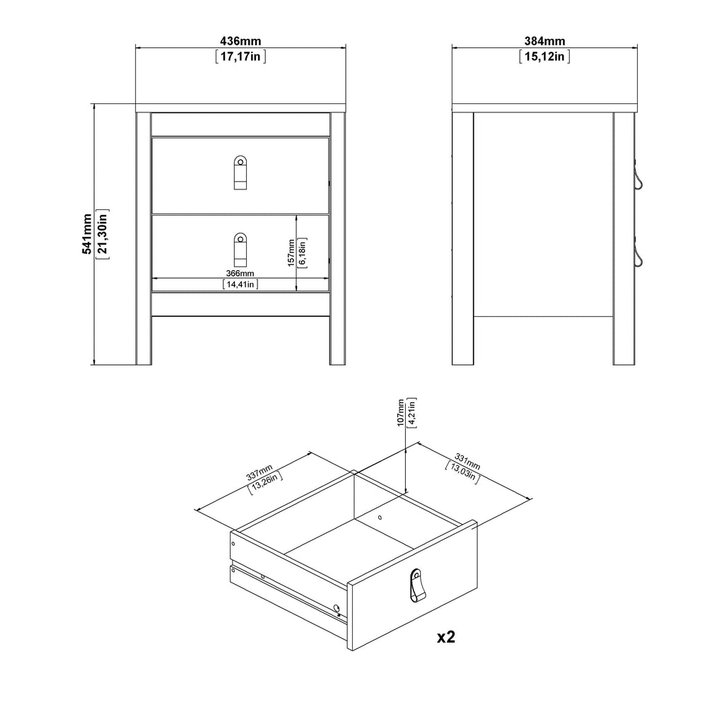 Madrid Package - Bedside Table 2 Drawers + Chest 5 Drawers + 2 Door Wardrobe in Jackson Hickory Oak