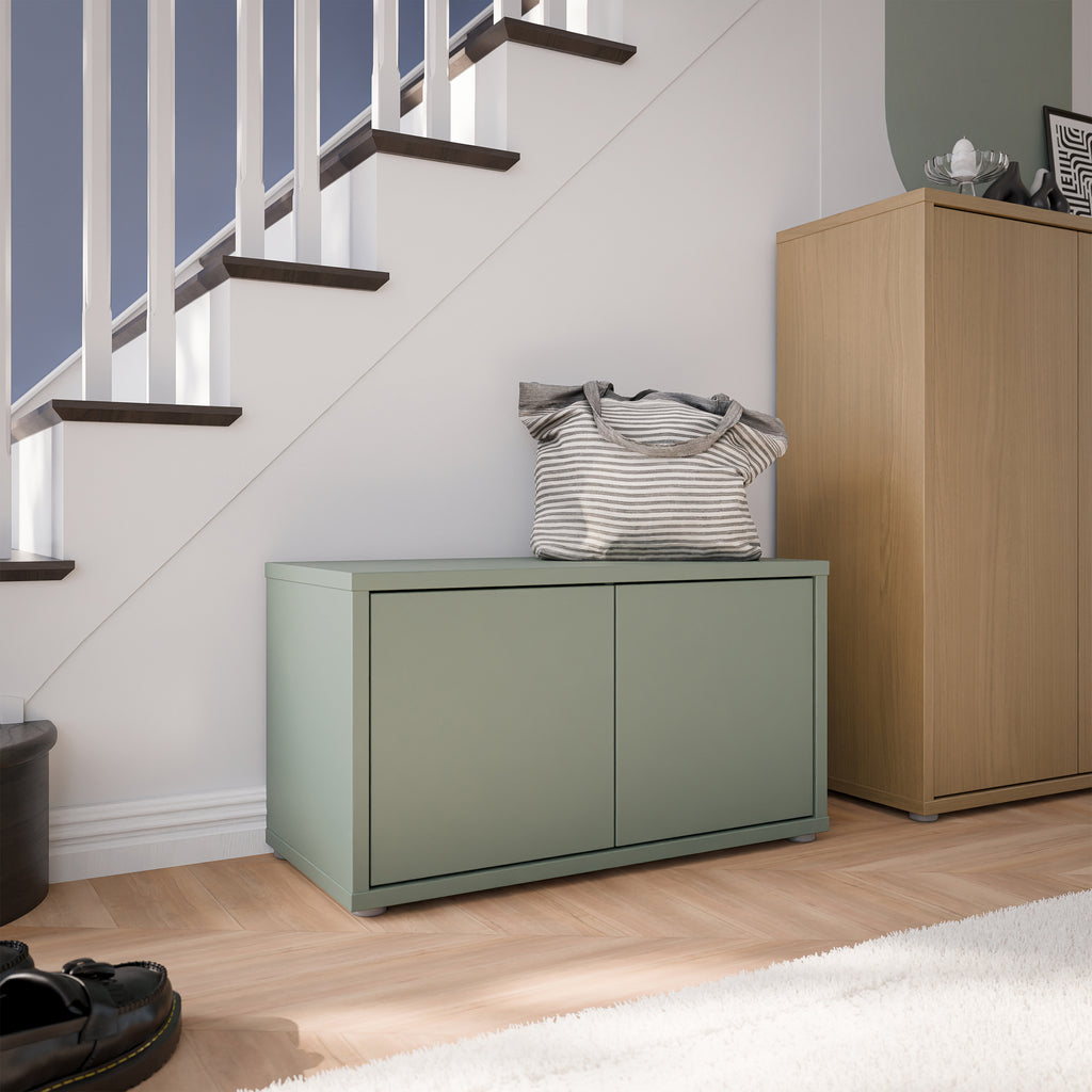 Alice Springs Bench with 2 Doors Push-to-Open in Sage Green