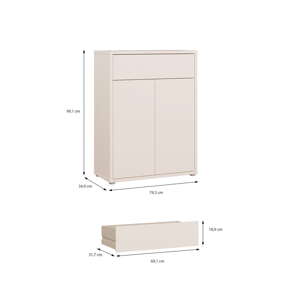 Alice Springs Shoe Cabinet with 2 Doors Push-to-Open & 1 Drawer Push-to-Open in Sand
