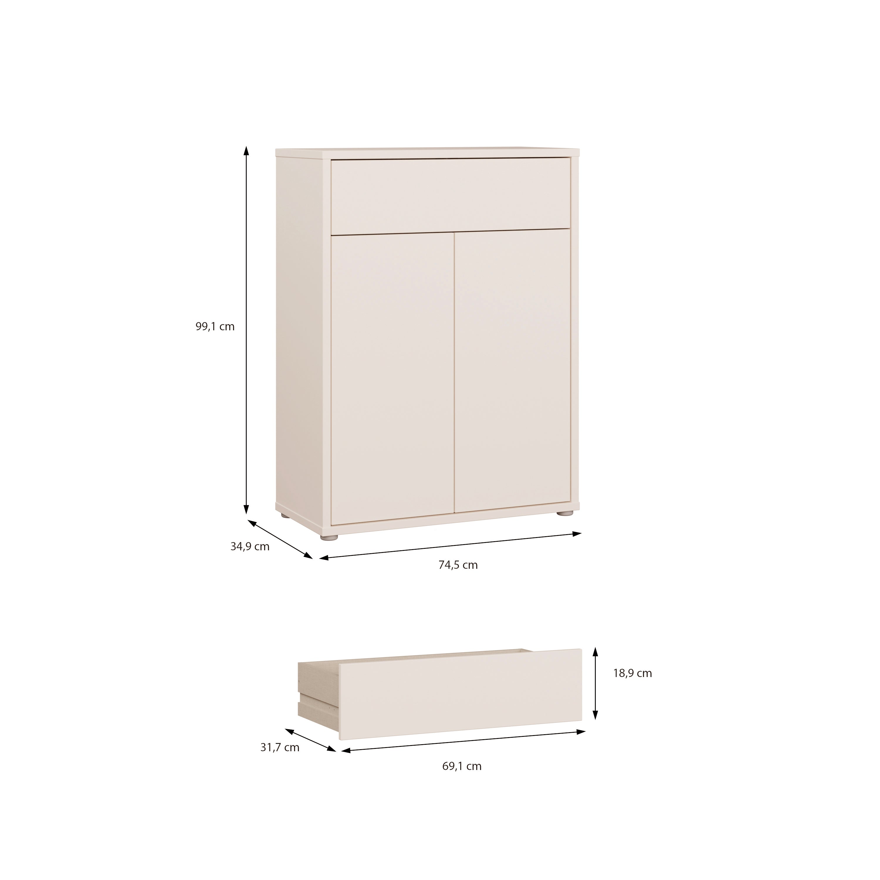Alice Springs Shoe Cabinet with 2 Doors Push-to-Open & 1 Drawer Push-to-Open in Sand