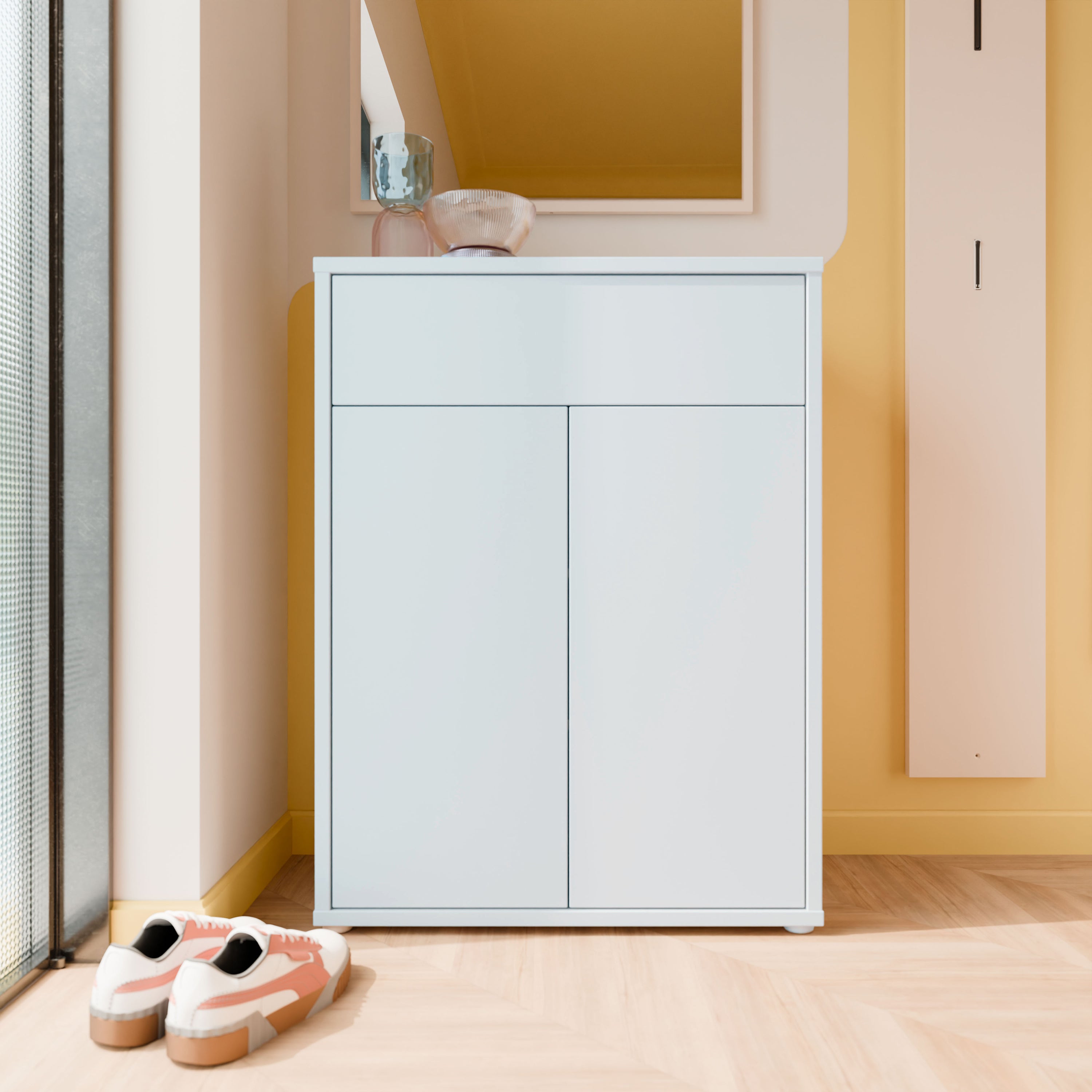Alice Springs Shoe Cabinet with 2 Doors Push-to-Open & 1 Drawer Push-to-Open in Light Grey