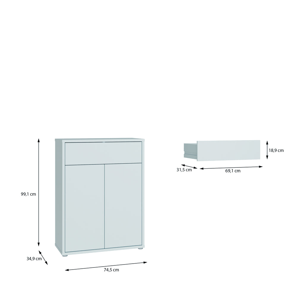Alice Springs Shoe Cabinet with 2 Doors Push-to-Open & 1 Drawer Push-to-Open in Light Grey