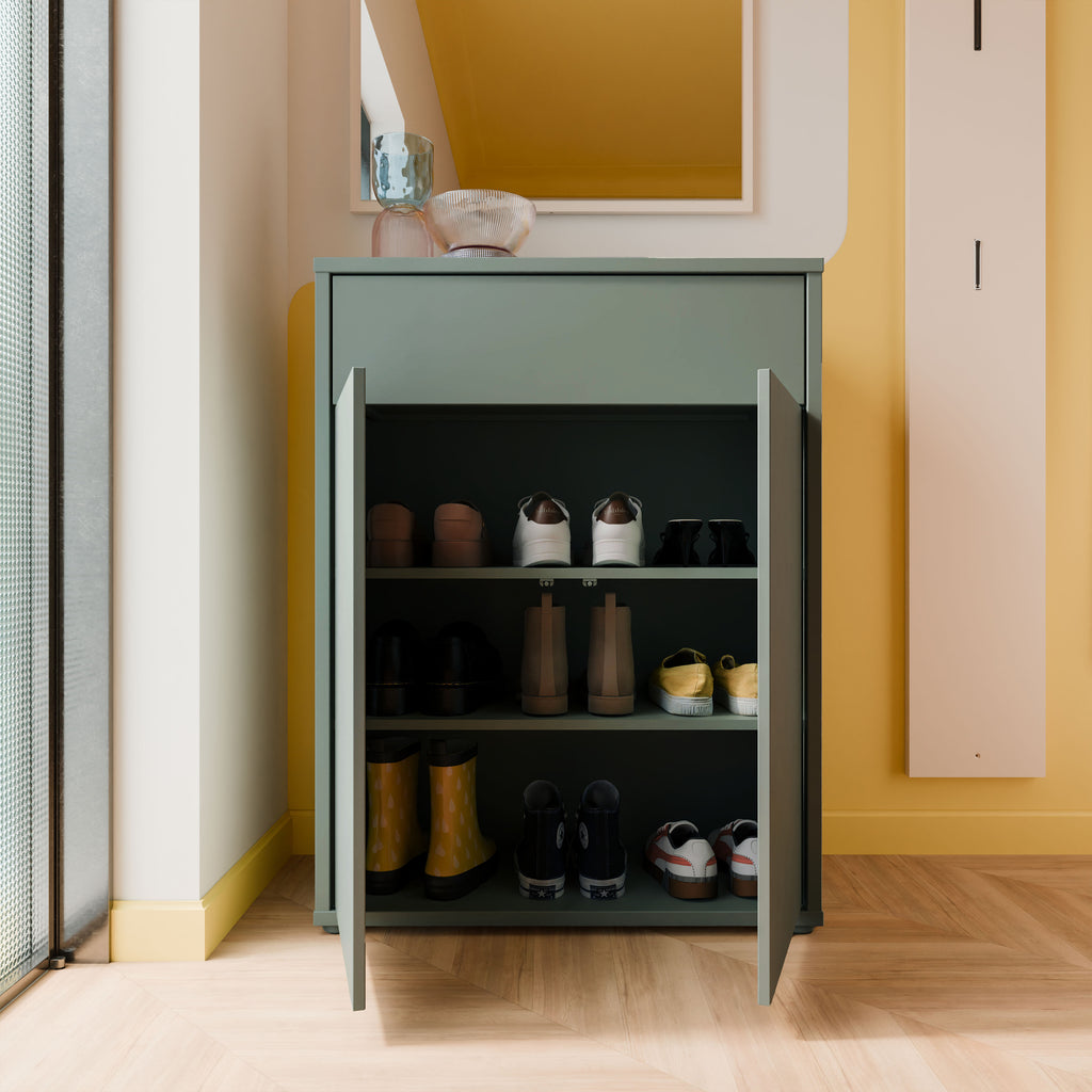 Alice Springs Shoe Cabinet with 2 Doors Push-to-Open & 1 Drawer Push-to-Open in Sage Green