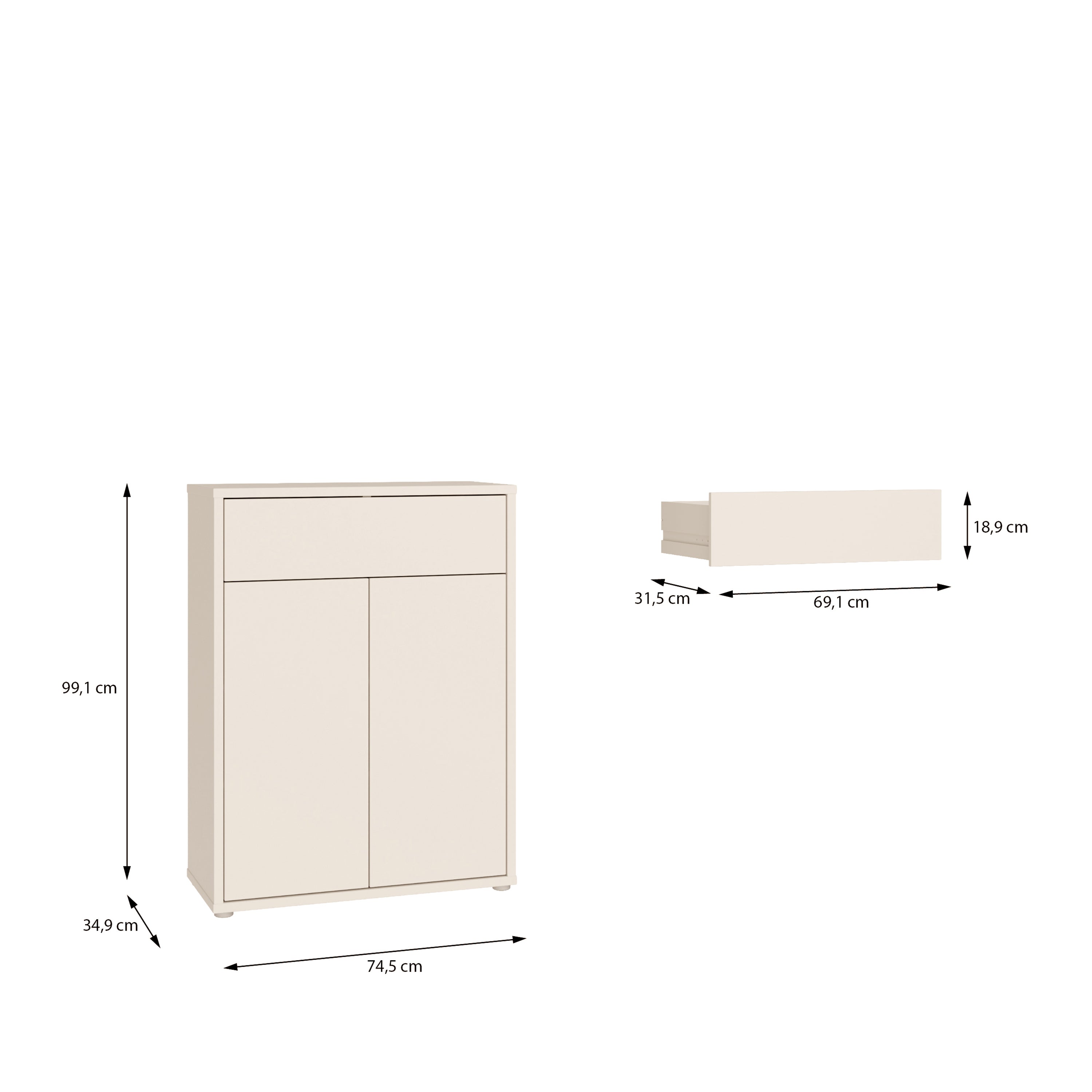 Alice Springs Compact Shoe Cabinet with 2 Doors Push-to-Open & 1 Drawer Push-to-Open in Sand