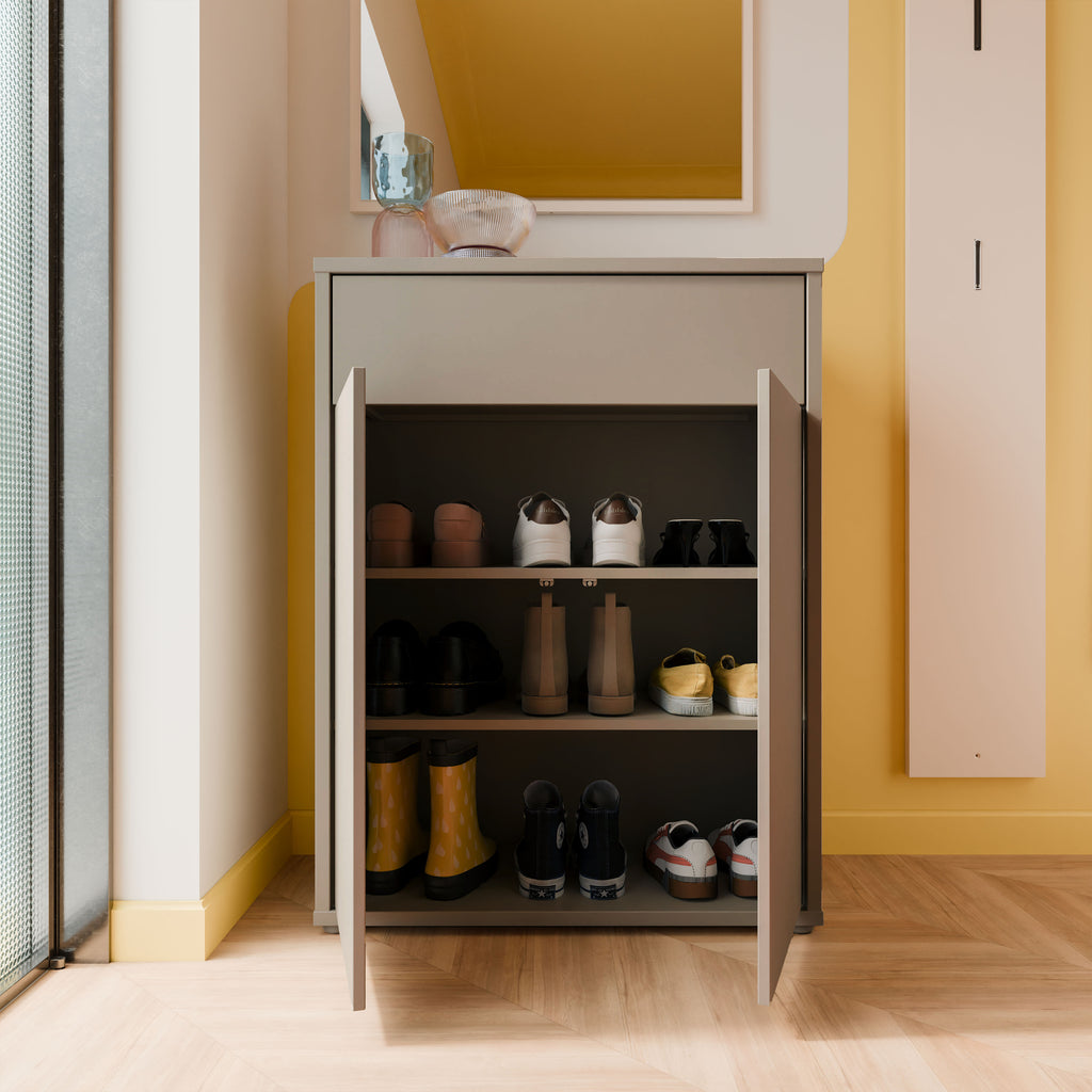 Alice Springs Compact Shoe Cabinet with 2 Doors Push-to-Open & 1 Drawer Push-to-Open in Taupe