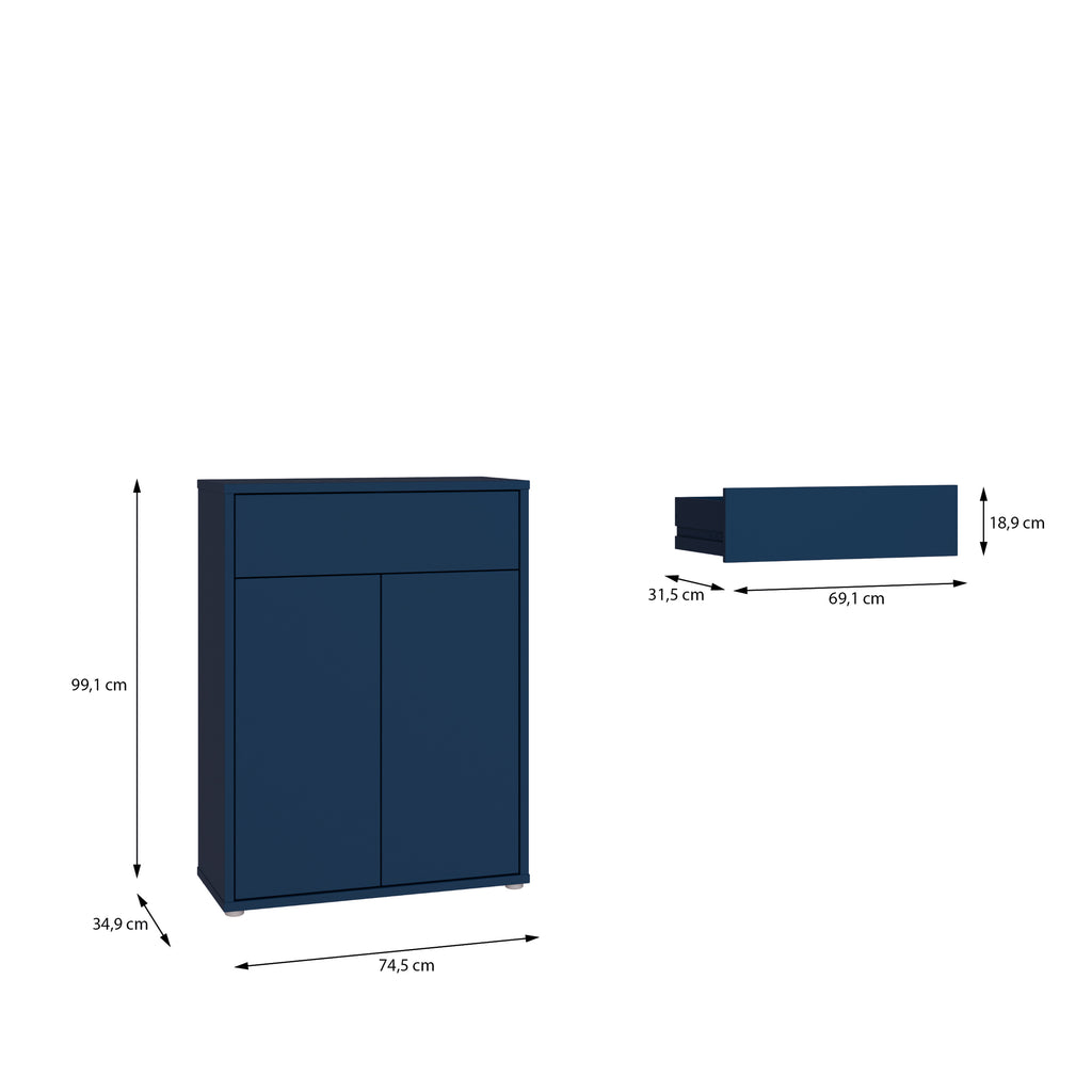 Alice Springs Compact Shoe Cabinet with 2 Doors Push-to-Open & 1 Drawer Push-to-Open in Night Blue