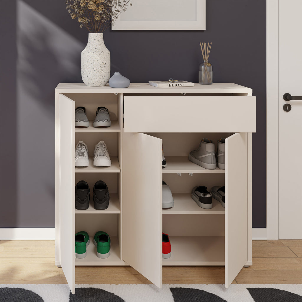 Alice Springs Shoe Cabinet with 3 Doors Push-to-Open & 1 Drawer Push-to-Open in Sand