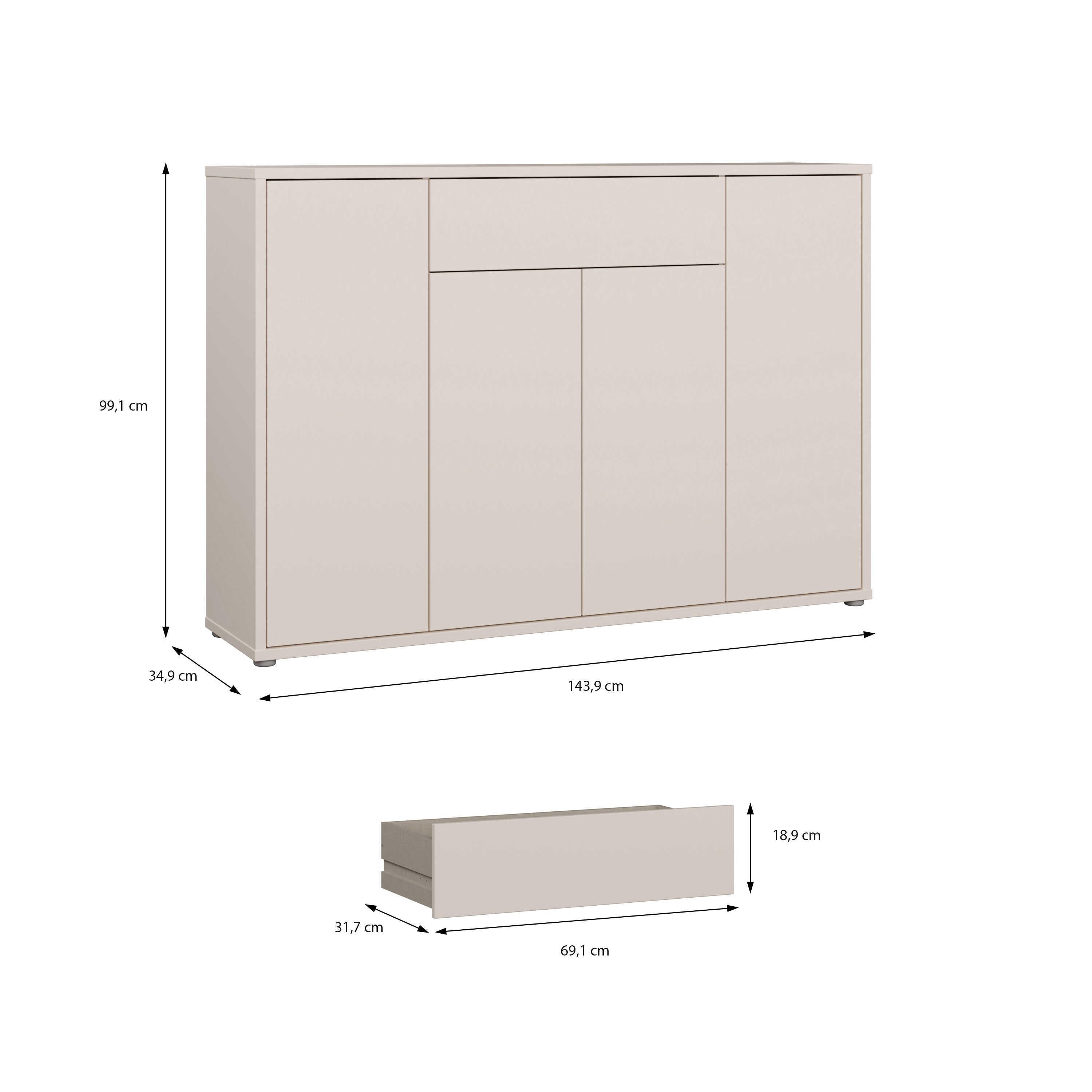 Alice Springs Shoe Cabinet with 4 Doors Push-to-Open & 1 Drawer Push-to-Open in Sand