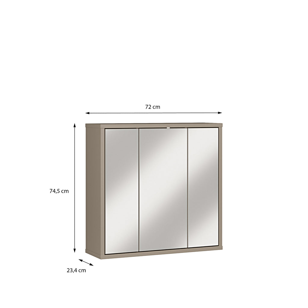 Alice Springs Hanging Mirror Cupboard with 3 Doors Push-to-Open in Taupe