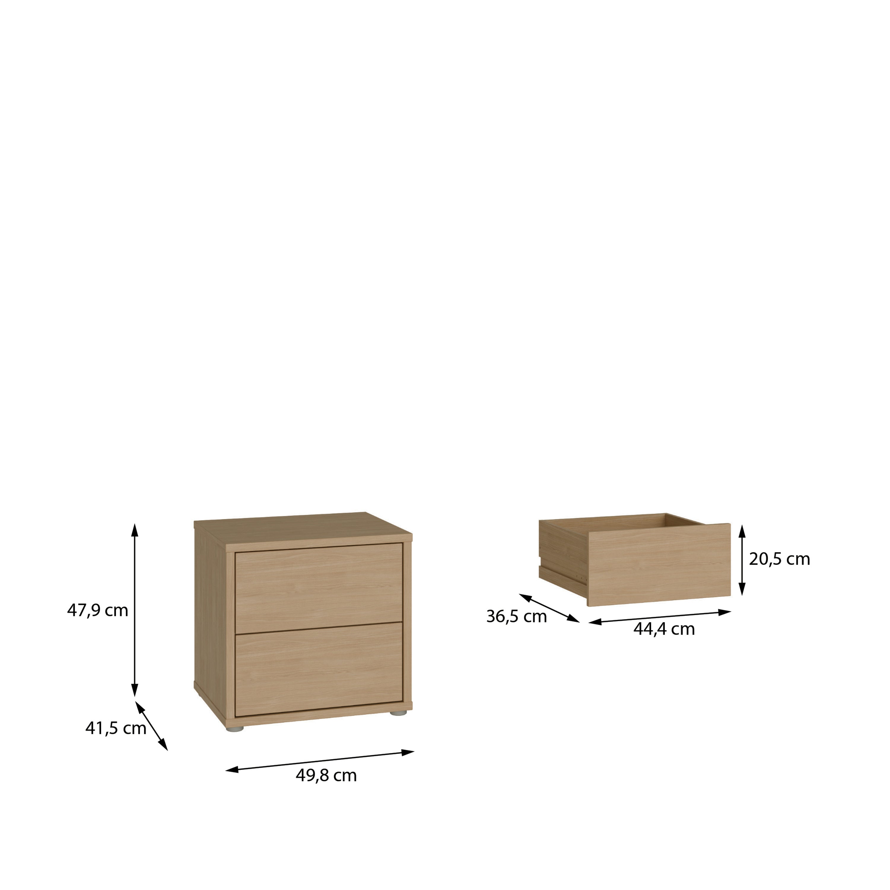Alice Springs Low Bedside Cabinet with 2 Drawers Push-to-Open in Elegancia Oak