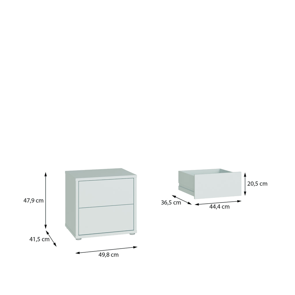 Alice Springs Low Bedside Cabinet with 2 Drawers Push-to-Open in Light Grey