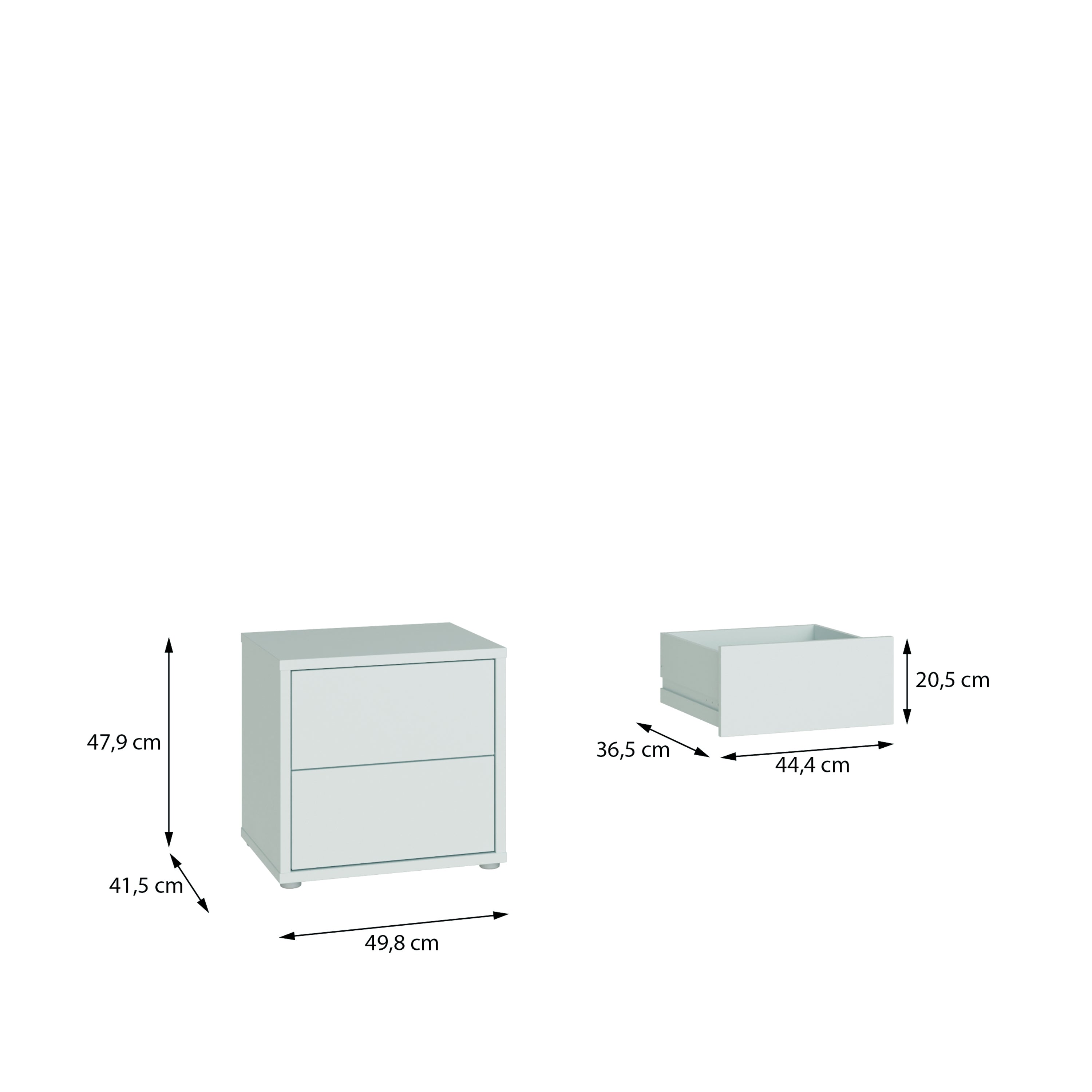 Alice Springs Low Bedside Cabinet with 2 Drawers Push-to-Open in Light Grey