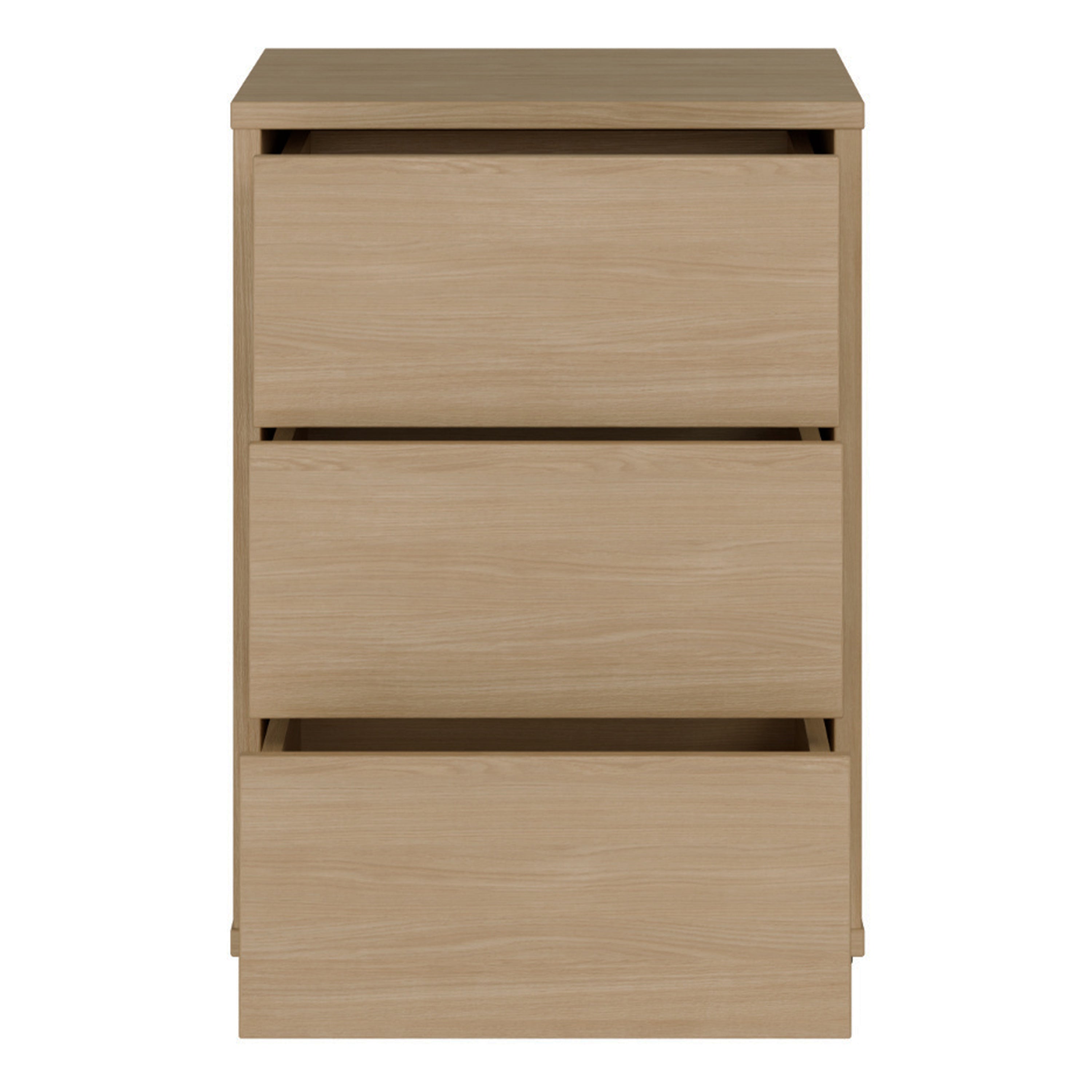 Alice Springs Bedside Cabinet with 3 Drawers Push-to-Open in Elegancia Oak