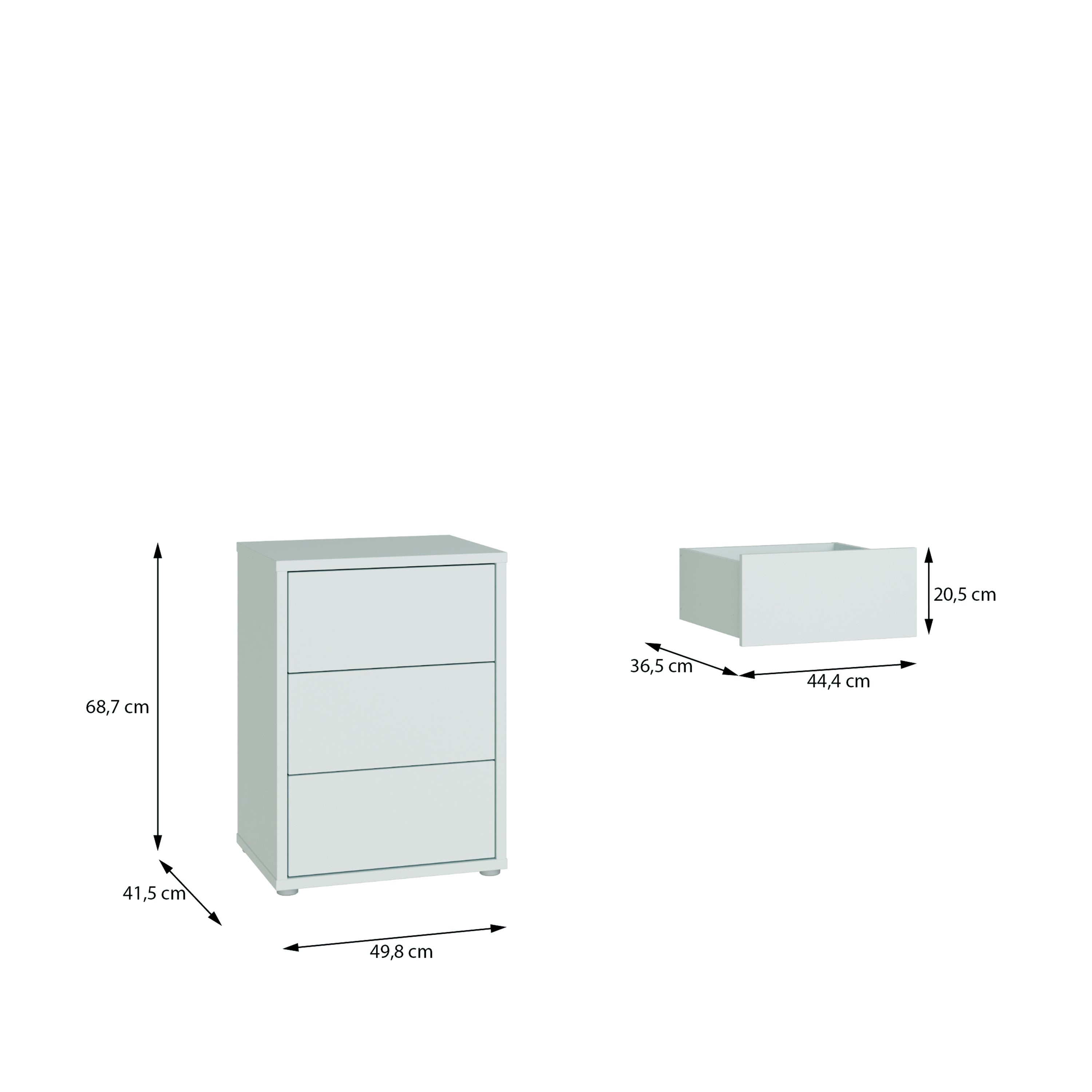 Alice Springs Bedside Cabinet with 3 Drawers Push-to-Open in Light Grey
