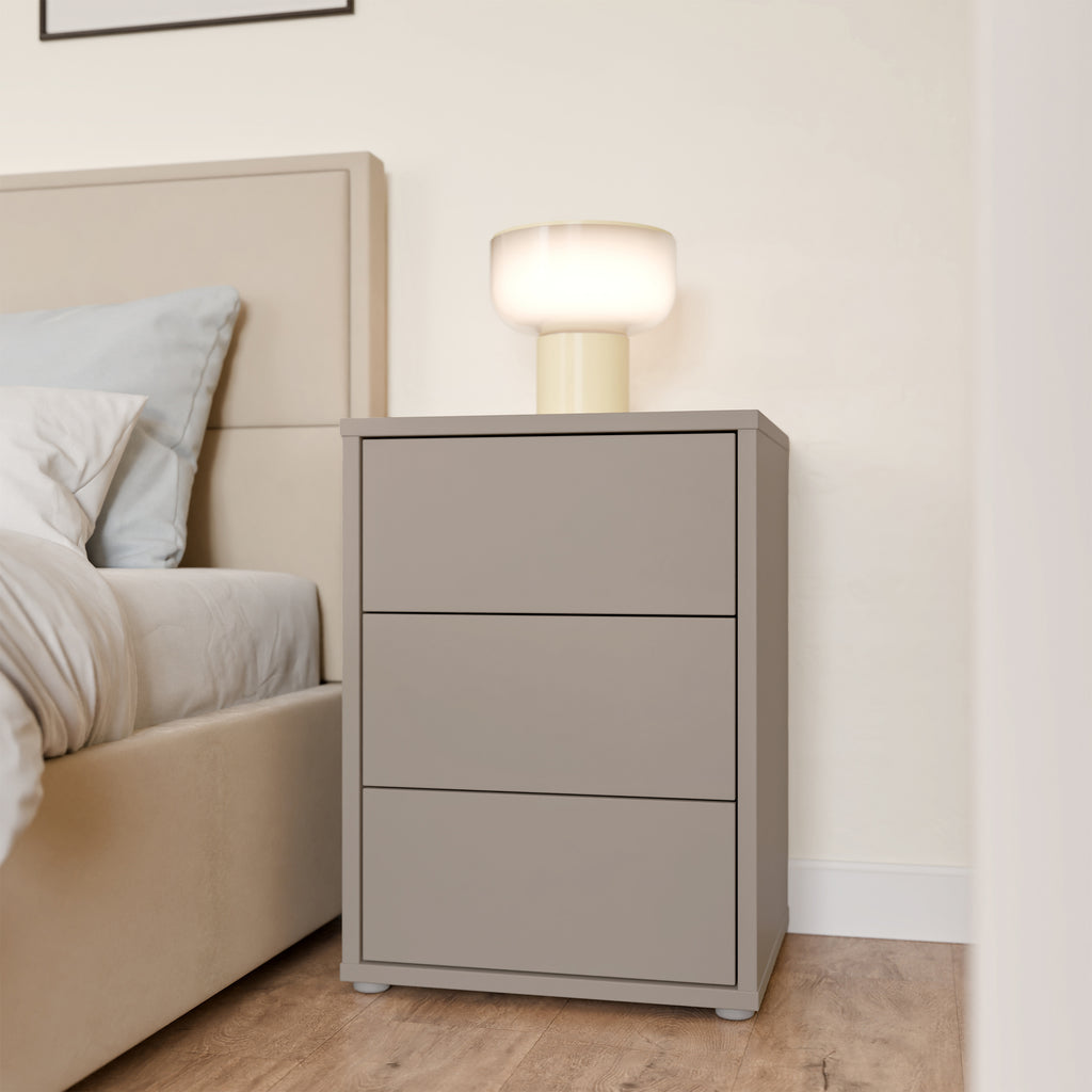 Alice Springs Bedside Cabinet with 3 Drawers Push-to-Open in Taupe