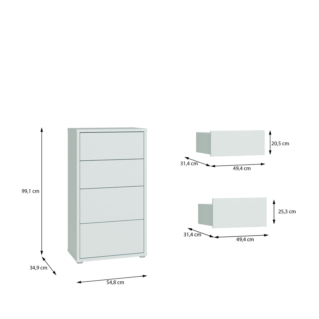 Alice Springs Tall 4 Drawer Chest with Push-to-Open Drawers in Light Grey