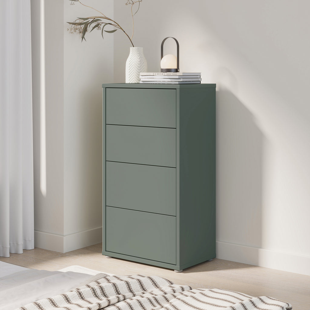Alice Springs Tall 4 Drawer Chest with Push-to-Open Drawers in Sage Green