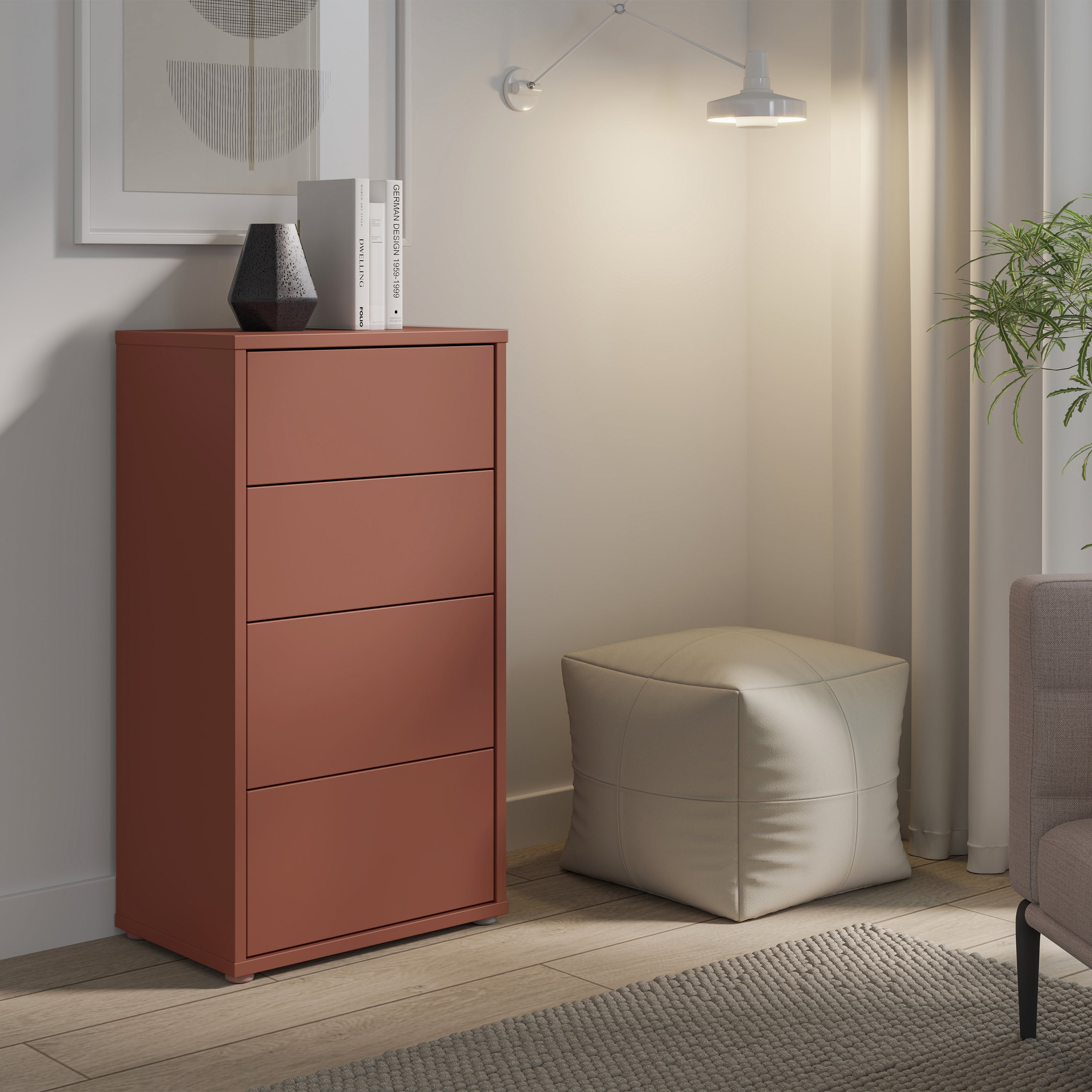 Alice Springs Tall 4 Drawer Chest with Push-to-Open Drawers in Terracotta