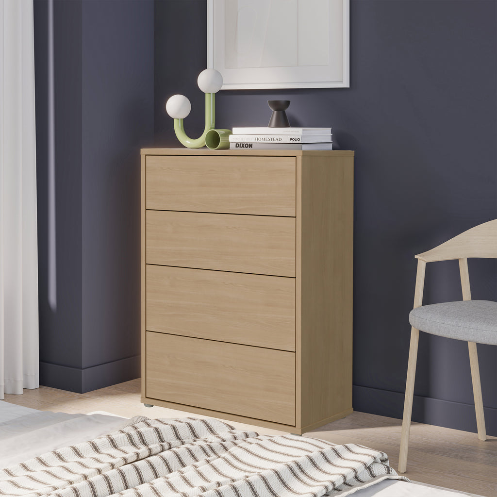 Alice Springs 4 Drawer Chest with Push-to-Open Drawers in Elegancia Oak and White