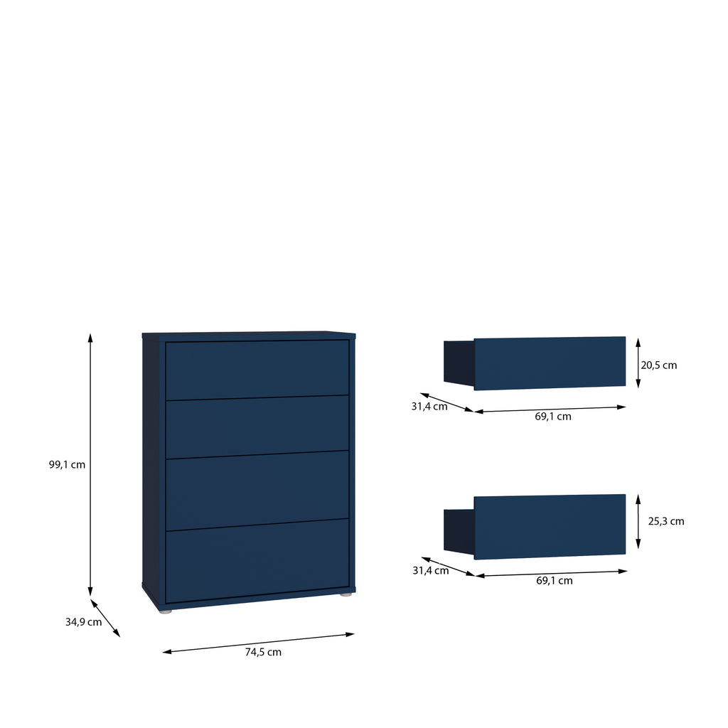 Alice Springs 4 Drawer Chest with Push-to-Open Drawers in Night Blue