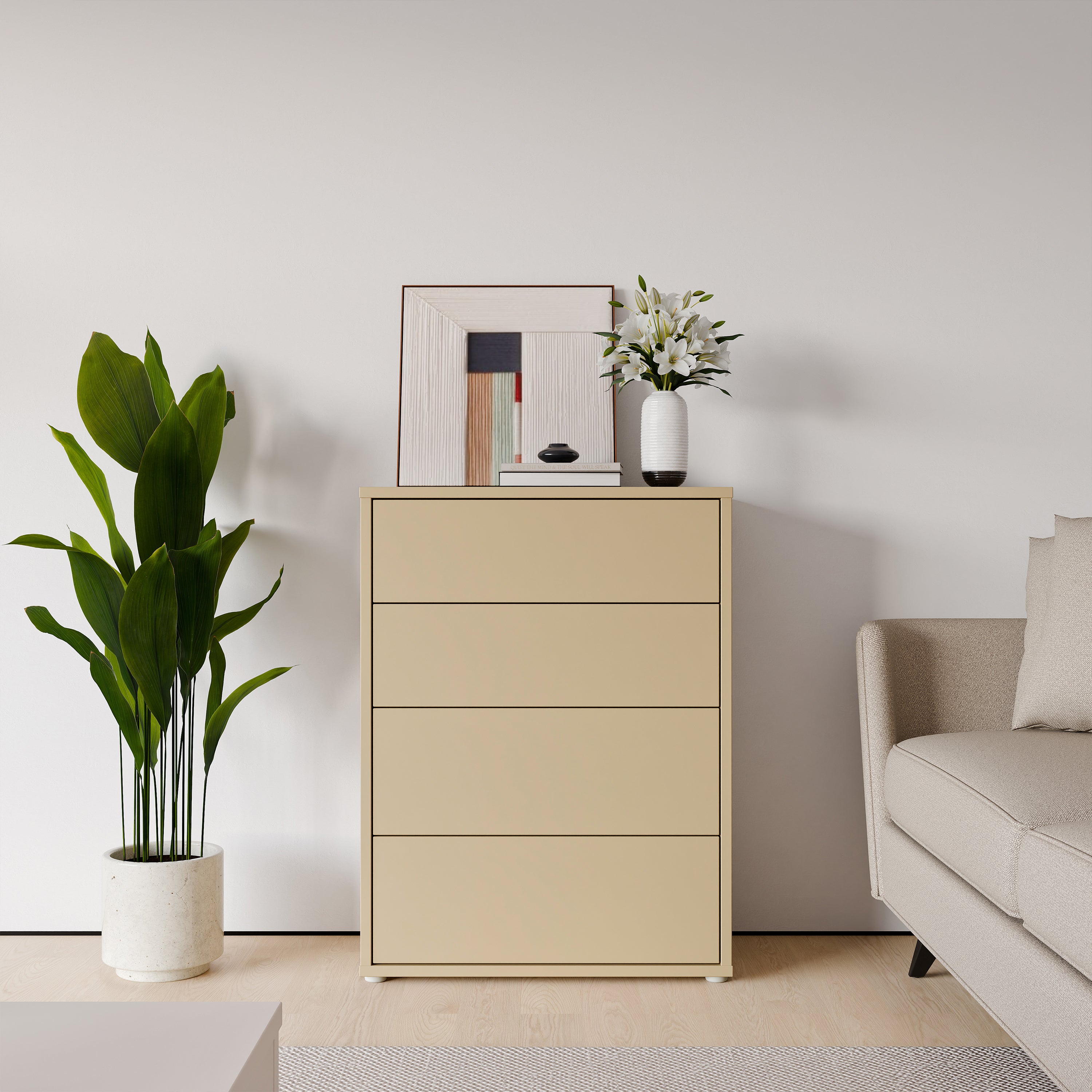 Alice Springs 4 Drawer Chest with Push-to-Open Drawers in Butter Yellow