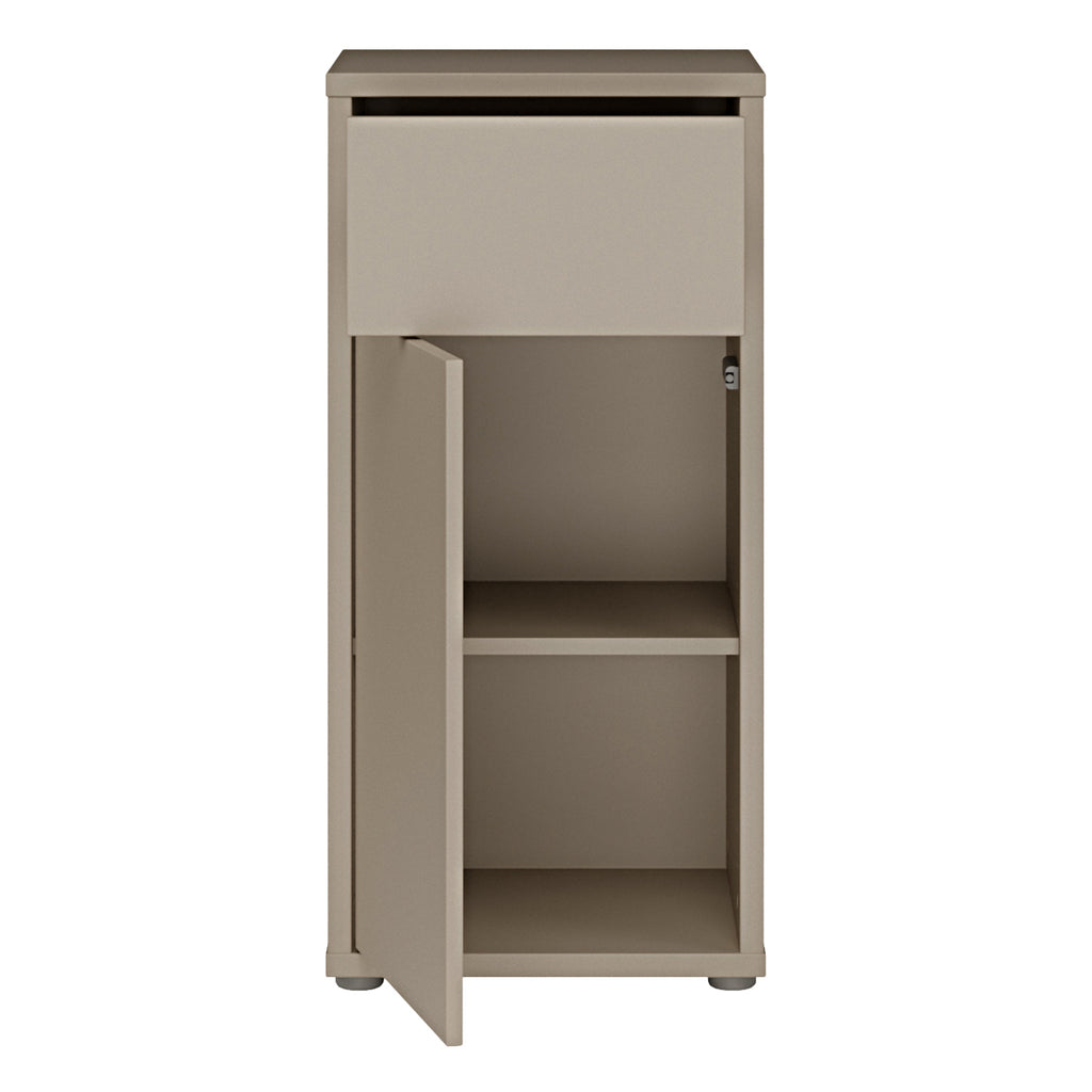 Alice Springs Low Bathroom Storage Cabinet with 1 Door Push-to-Open & 1 Drawer Push-to-Open in Taupe