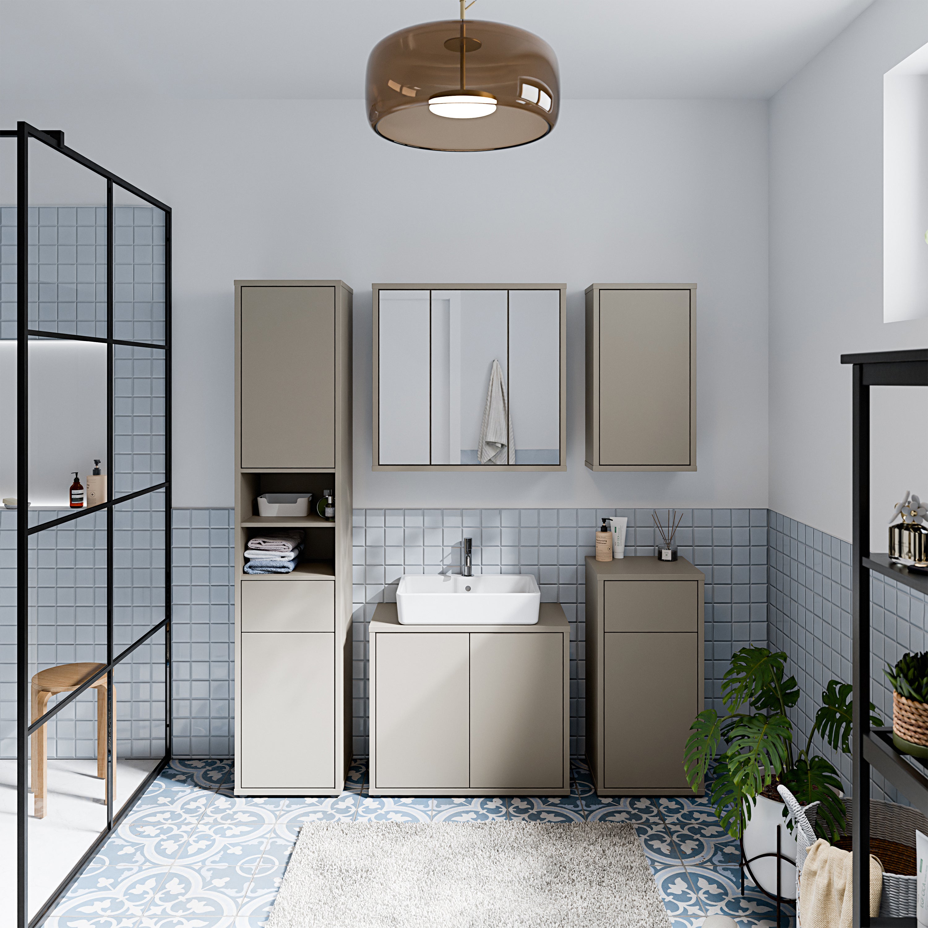 Alice Springs Low Bathroom Storage Cabinet with 1 Door Push-to-Open & 1 Drawer Push-to-Open in Taupe