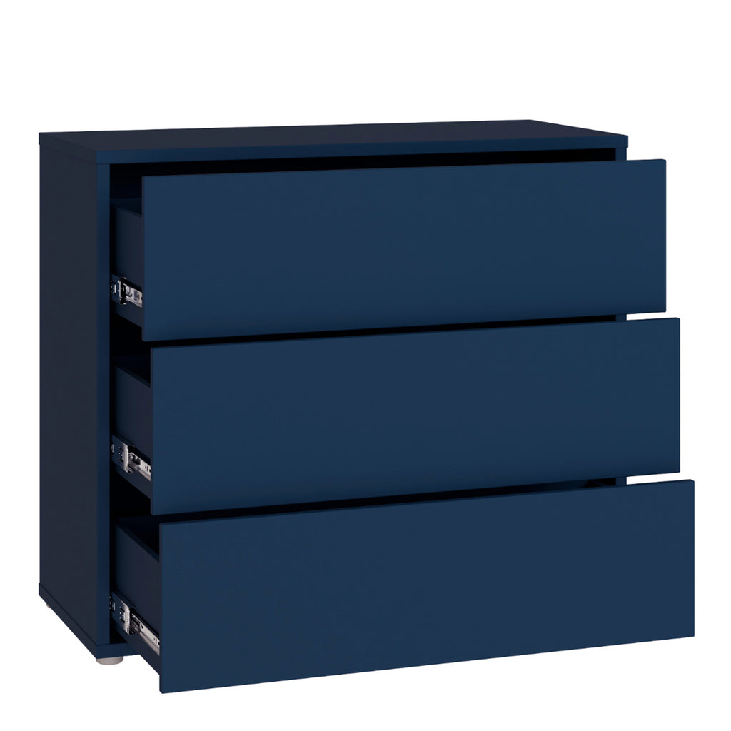 Alice Springs 3 Drawer Chest with Push-to-Open Drawers in Night Blue and White