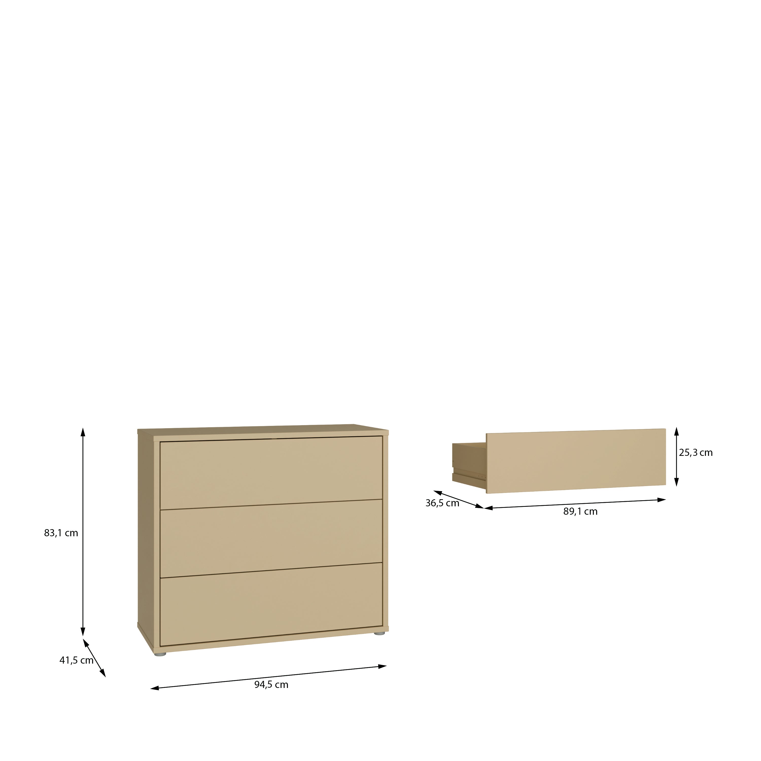 Alice Springs 3 Drawer Chest with Push-to-Open Drawers in Butter Yellow